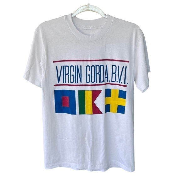 Vintage Single Stitch Virgin Gorda BVI British Islands Short Sleeve Flag T-Shirt - Picture 1 of 9
